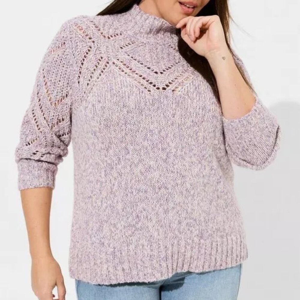 Torrid pullover turtleneck pointelle sweater in lavender